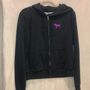 PINK full zip hoodie with magenta sequin details